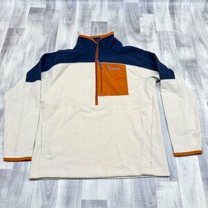 ✅ Mens L Cotopaxi Abrazo Half-Zip Fleece Pullover Chest Pocket Beige/Navy/Orange